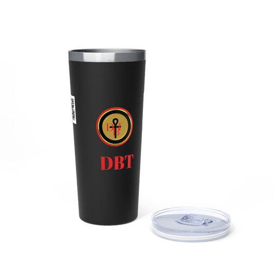 22oz Copper Vacuum Tumbler — Black Ankh Emblem with Red & Gold Accents - DBTRoyalty