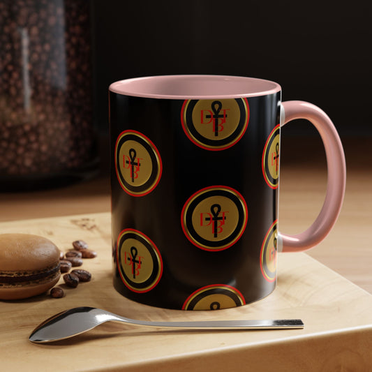 DBT Accent Mug front view — smooth white ceramic with bold accent color, 11oz and 15oz available