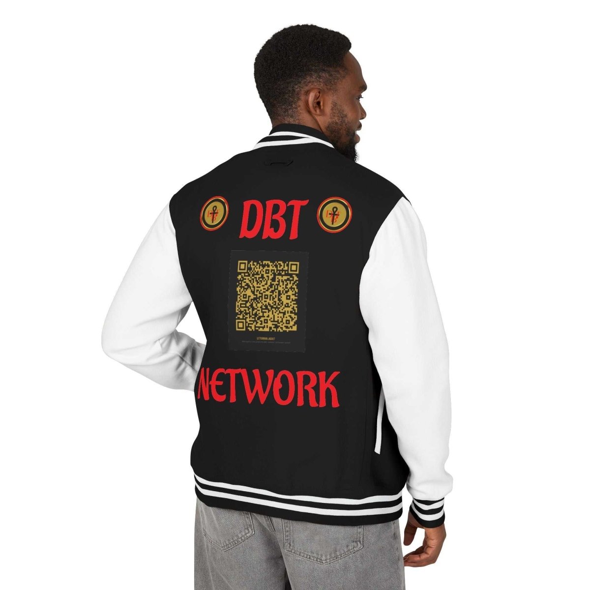 DBT Network Letterman Jacket — garment-dyed varsity jacket embroidered emblem DBT Royalty