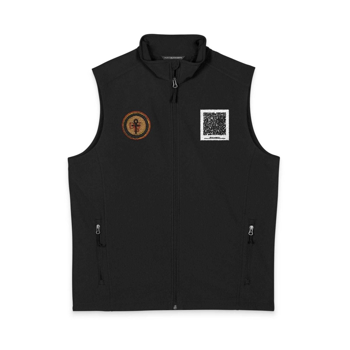 DBT Men's Soft Shell Vest with Autumn Laurel Emblem — wind resistant sovereign outerwear