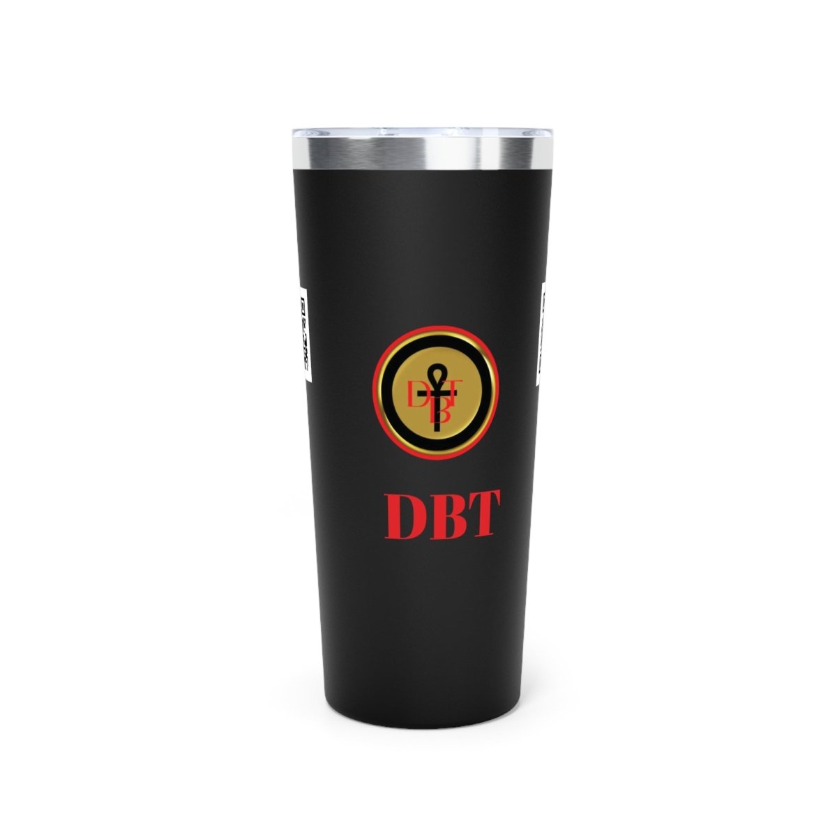 22oz Copper Vacuum Tumbler — Black Ankh Emblem with Red & Gold Accents - DBTRoyalty