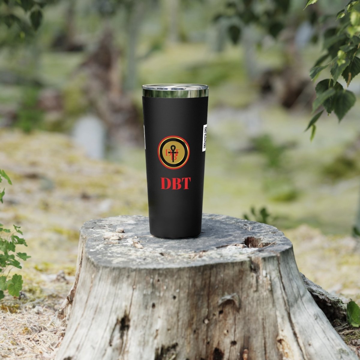 22oz Copper Vacuum Tumbler — Black Ankh Emblem with Red & Gold Accents - DBTRoyalty