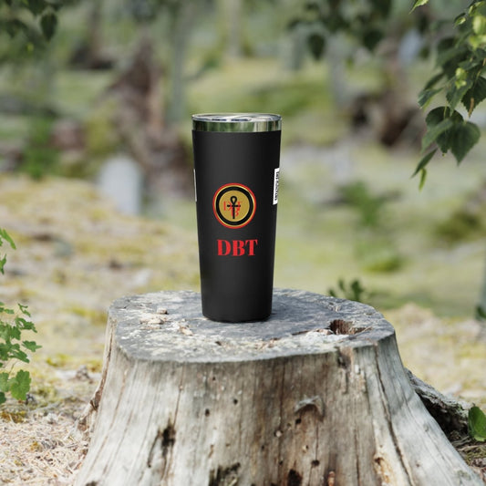22oz Copper Vacuum Tumbler — Black Ankh Emblem with Red & Gold Accents - DBTRoyalty