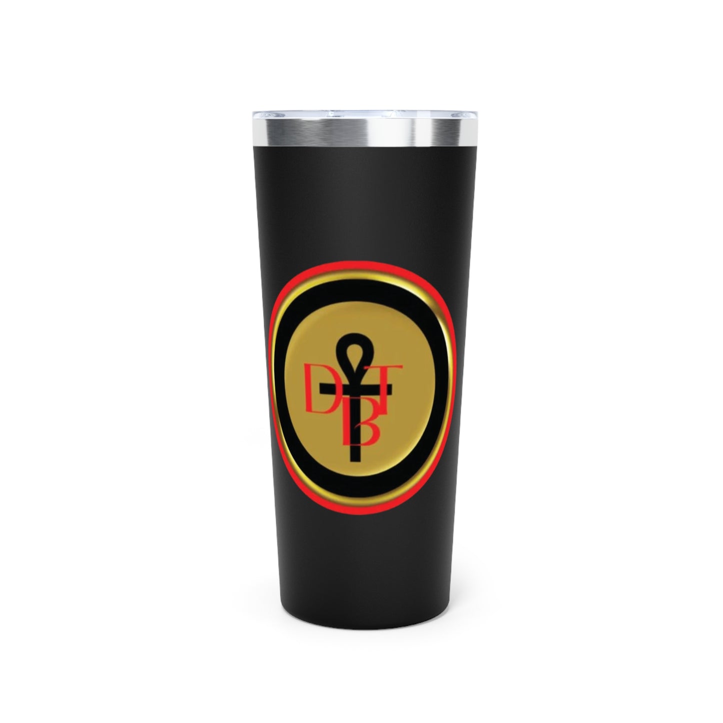 22oz Copper Vacuum Tumbler — Black Ankh Emblem with Red & Gold Accents