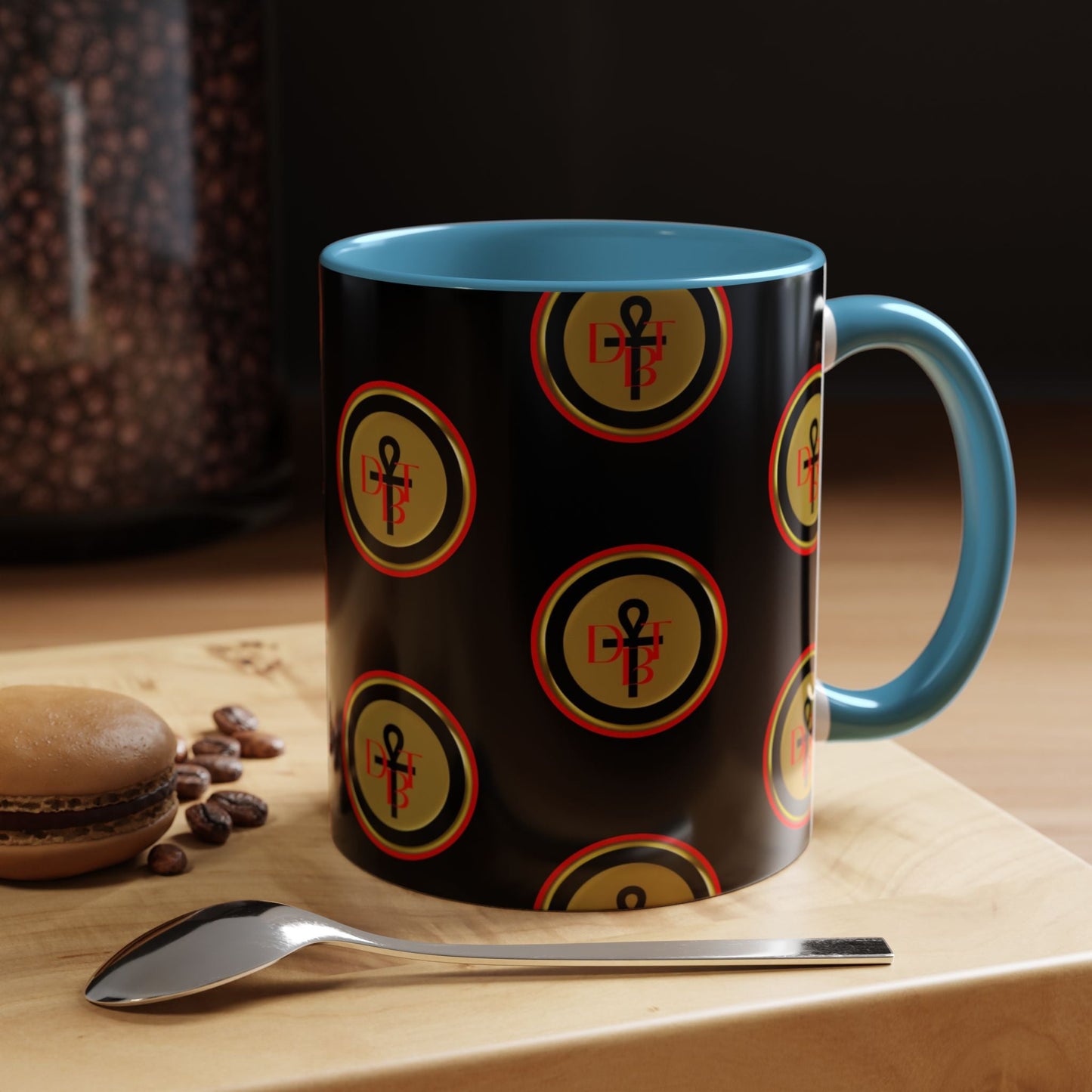 DBT Accent Mug overhead view — two-tone ceramic coffee cup with colored interior