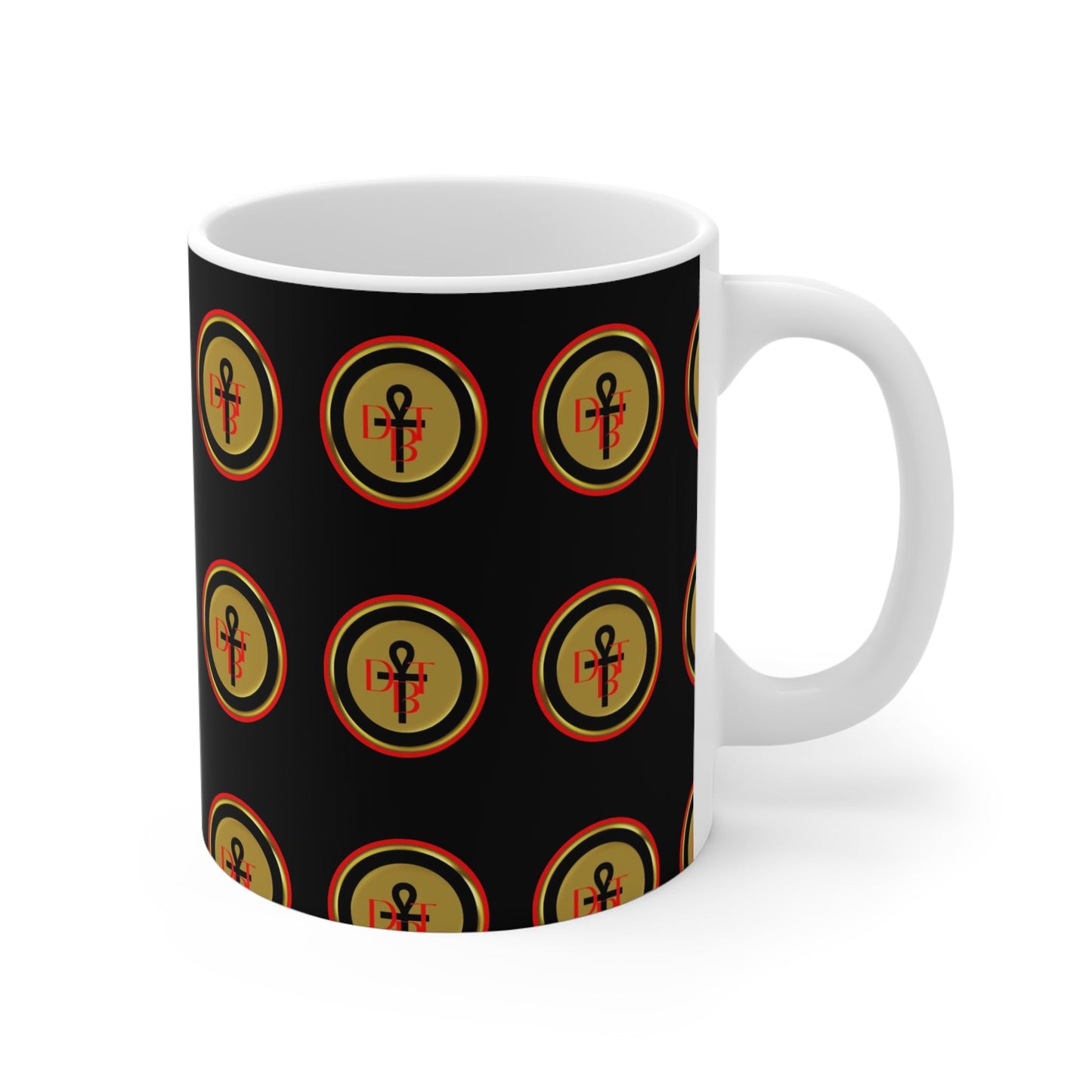DBT Ankh Mug side view — BPA-free ceramic coffee cup with Egyptian life key symbol