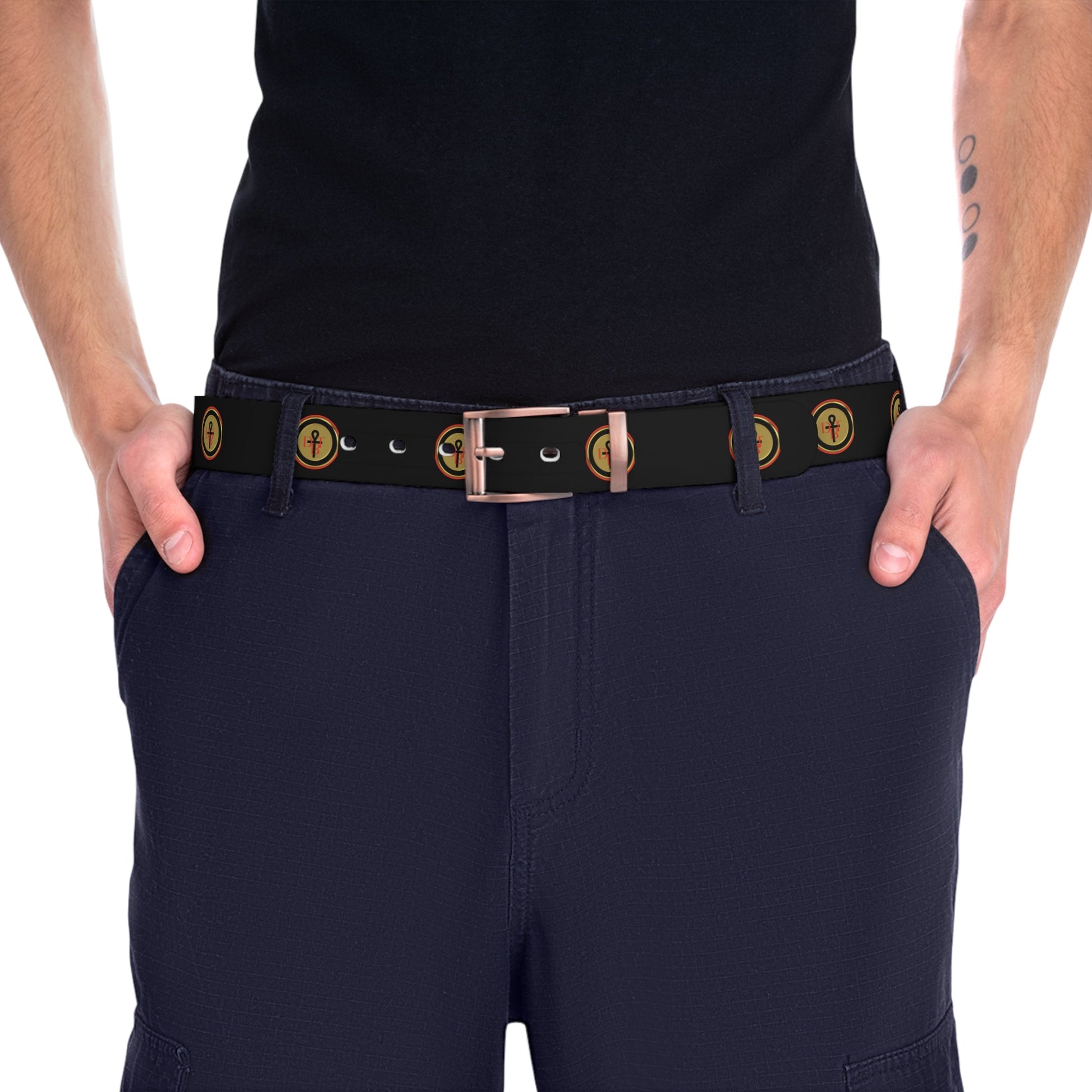 DBT Ankh Belt lifestyle — sovereign symbol accessory black strap Ankh pendant