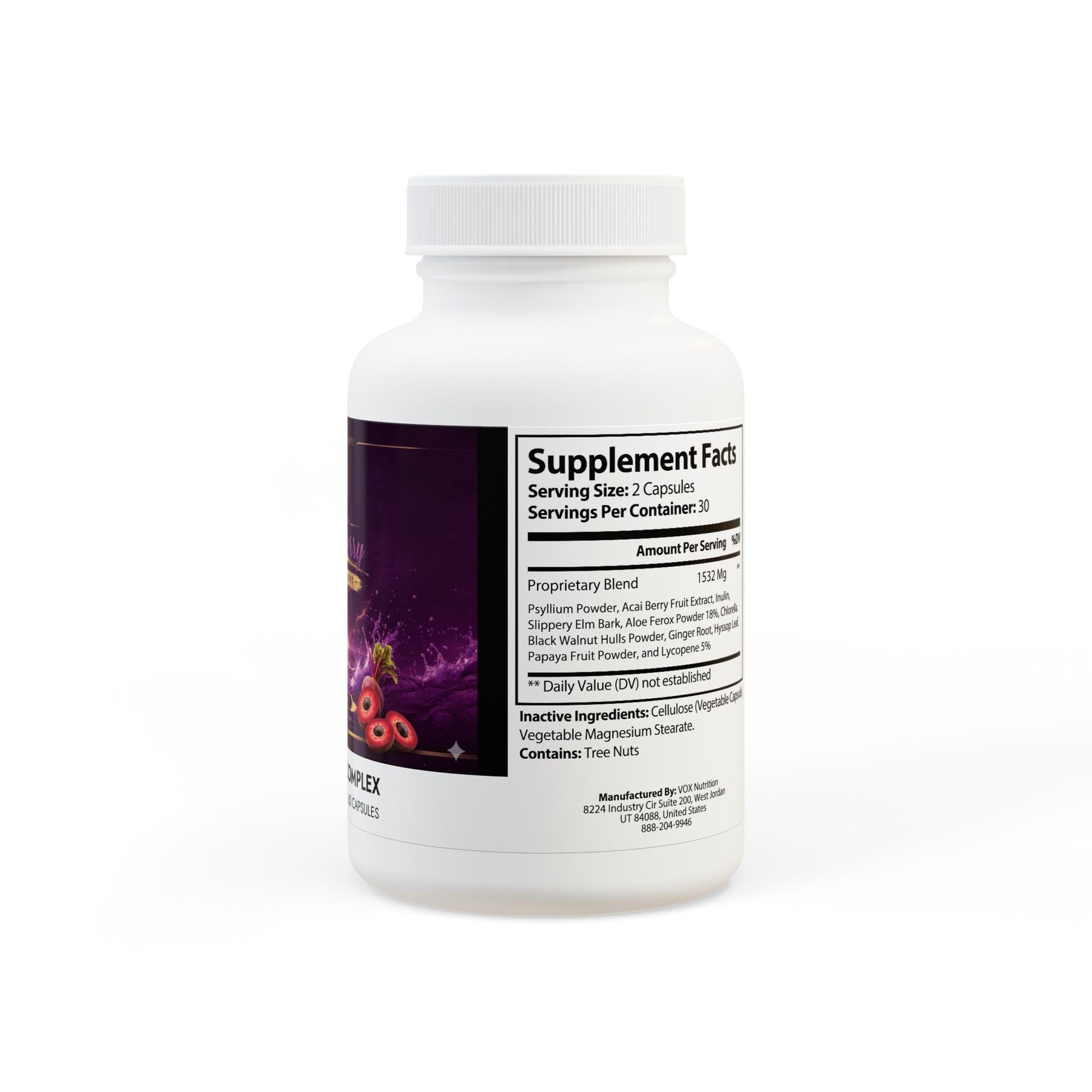 DBT Acai Berry Complex front view — psyllium slippery elm chlorella ginger aloe formula
