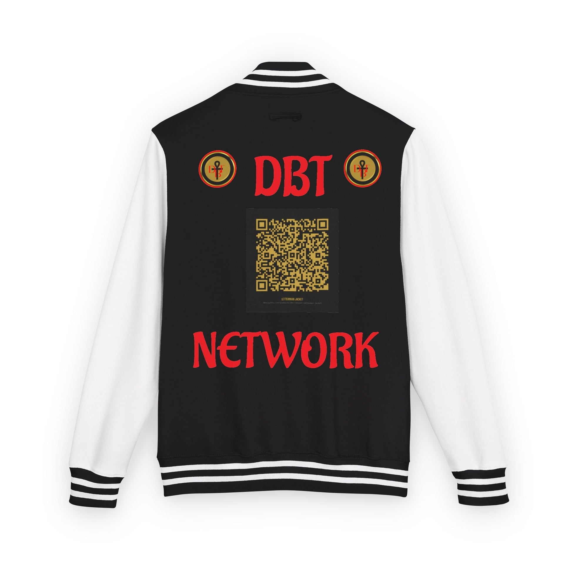 DBT Letterman Jacket back view — large emblem ring-spun cotton