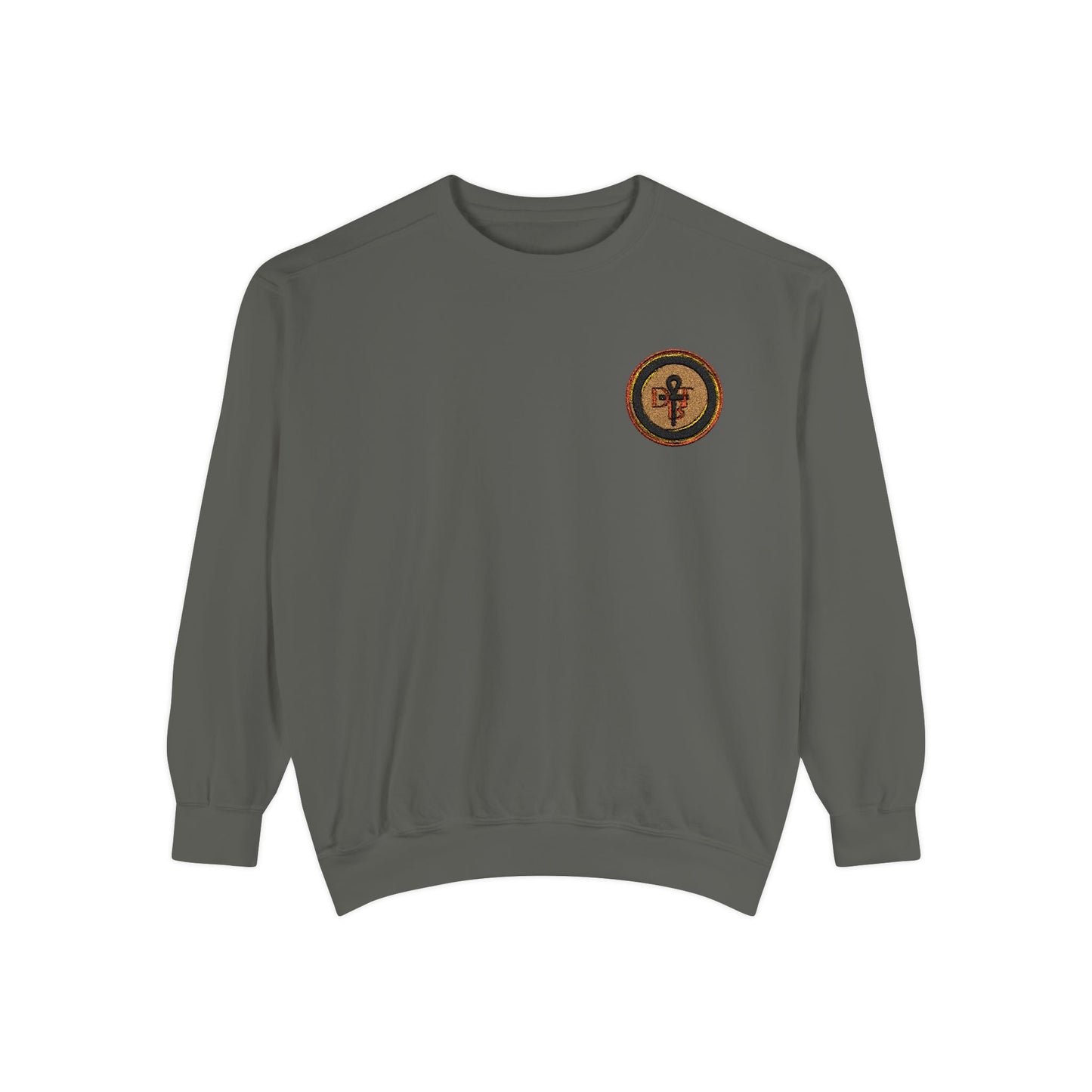 DBT garment-dyed sweatshirt front view — relaxed fit pullover