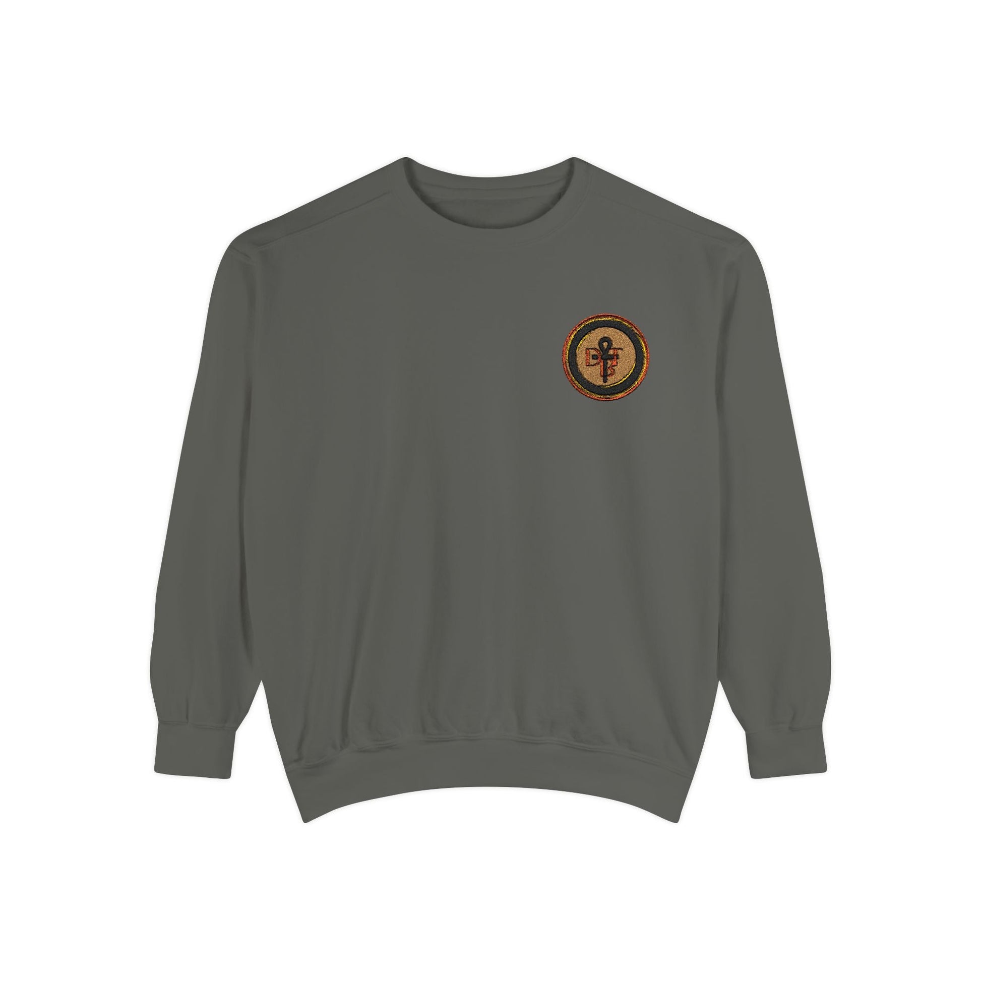 DBT garment-dyed sweatshirt front view — relaxed fit pullover