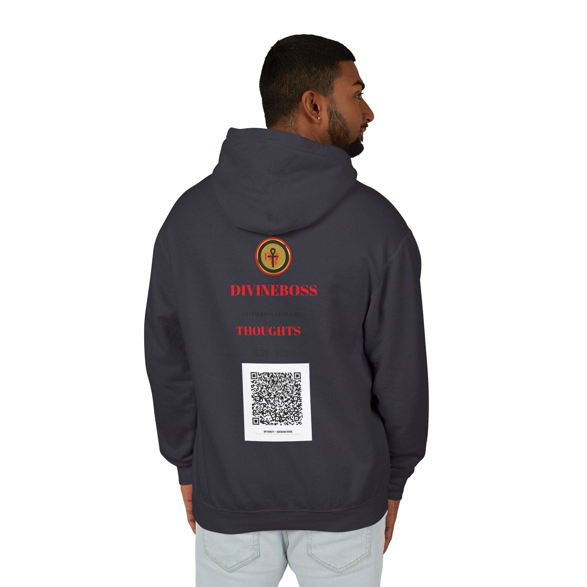 DBT Royalty Ankh Hoodie detail — gold black red emblem sovereign design